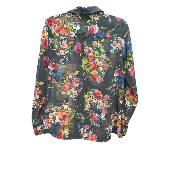 Kut from the Kloth  Women's Sheer Blouse Size LG Blue Floral Print Button Front - Picture 2 of 10